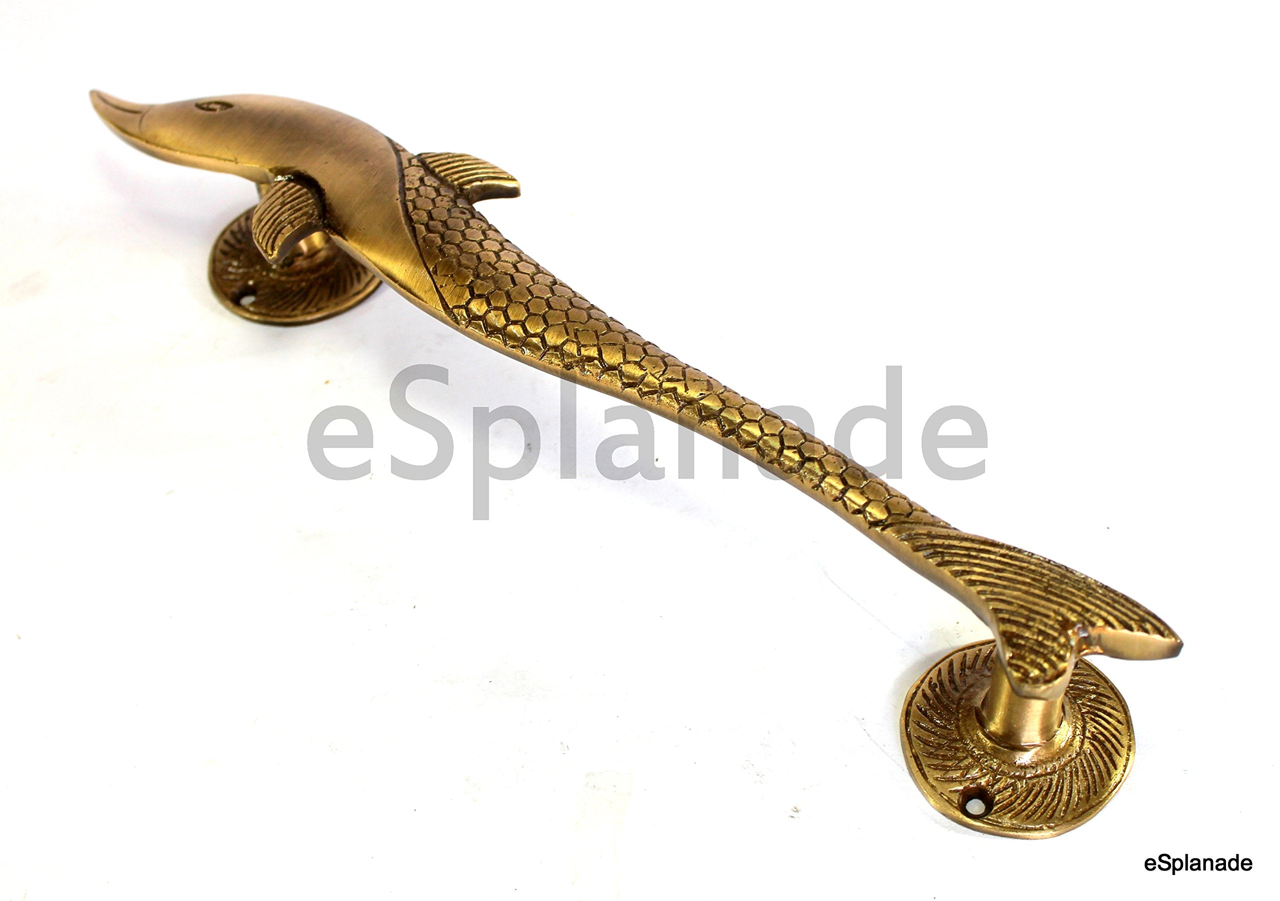 eSplanade - 12" Dolphin Design Brass Door Handle - Single Piece | Home Decor | Door Decor | Brass Door Handles | Brass Door Pulls