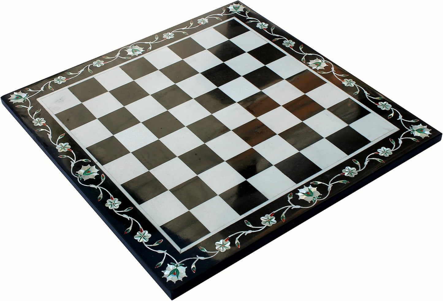 StonKraft Collectible Black & White Marble Chess Board without Pieces - Pietra Dura Inlay Art - Decorative Stone Chess - Home DŽcor - 15" Inches