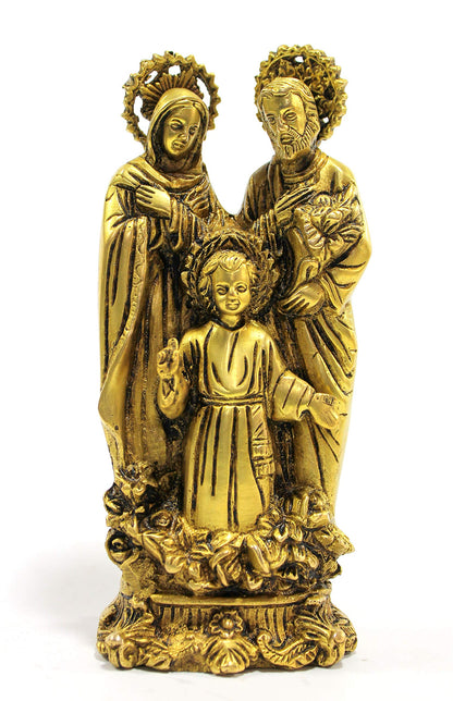 StonKraft Brass Holy Family of Mother Mary, Joseph, Jesus Christ Idol Statue Sculpture - (7.5" Inches Height)