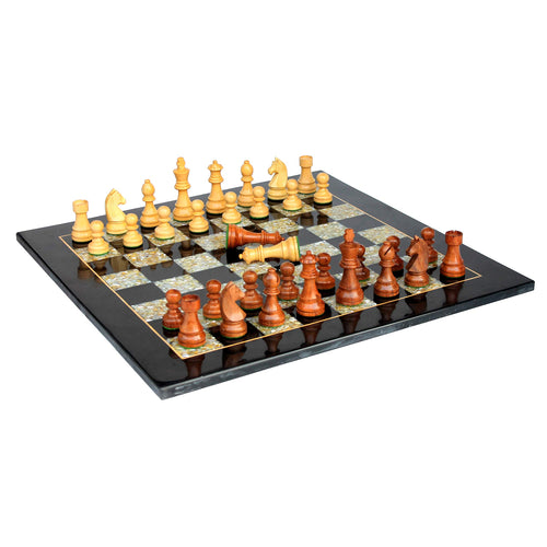 StonKraft Collectible Black Marble and (MOP) Mother of Pearl Chess Board Set with Wooden Chess Pieces (2 Extra Queens) - Home DŽcor - 21