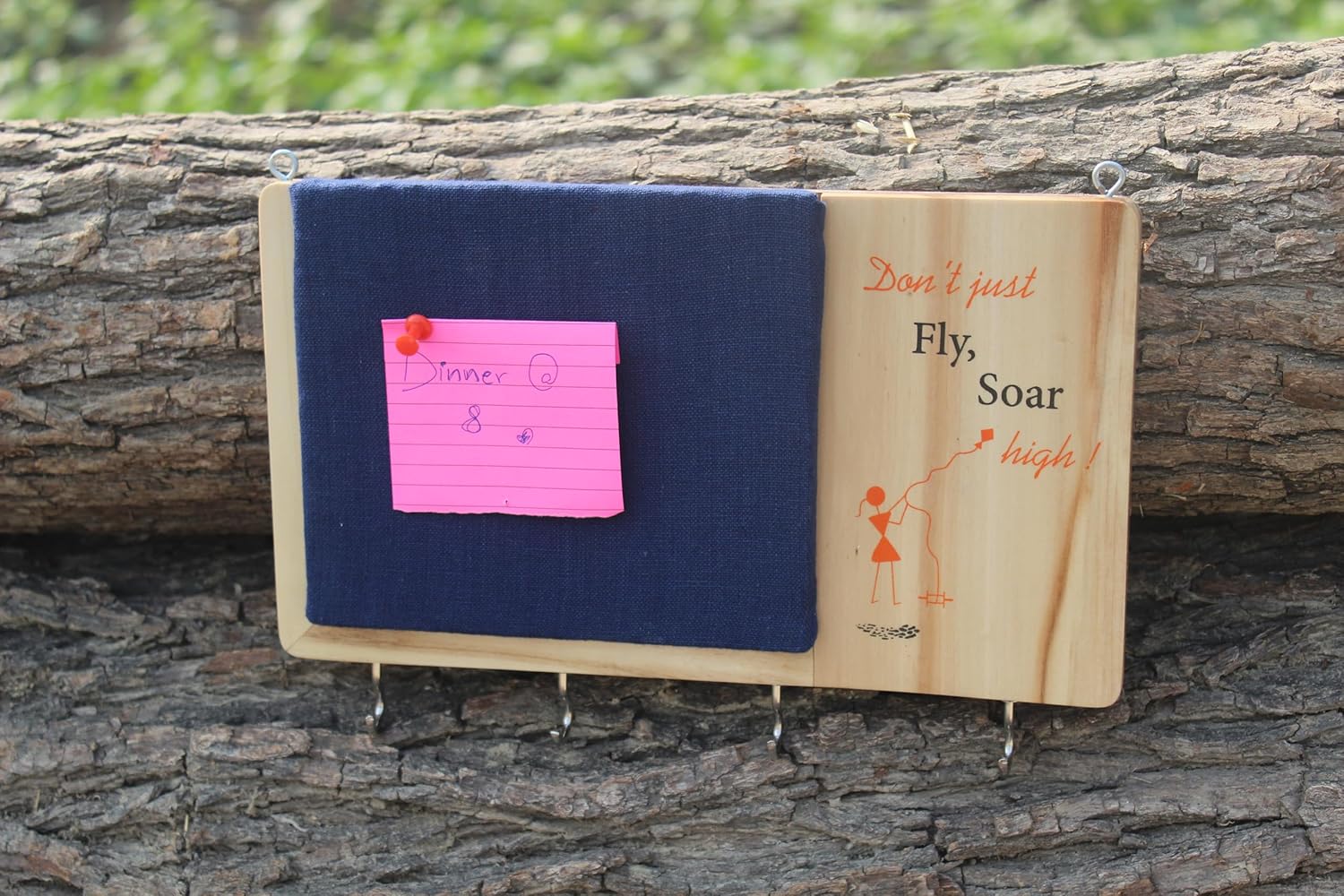 ESPLANADE Warli Key Holder with Pin Board - Handcrafted Wooden Wall Organizer, Traditional Decorative Pin-up Board with Inspirational Quote, Includes 4 Push Pins - 10x7.25in, Handmade by Artisans