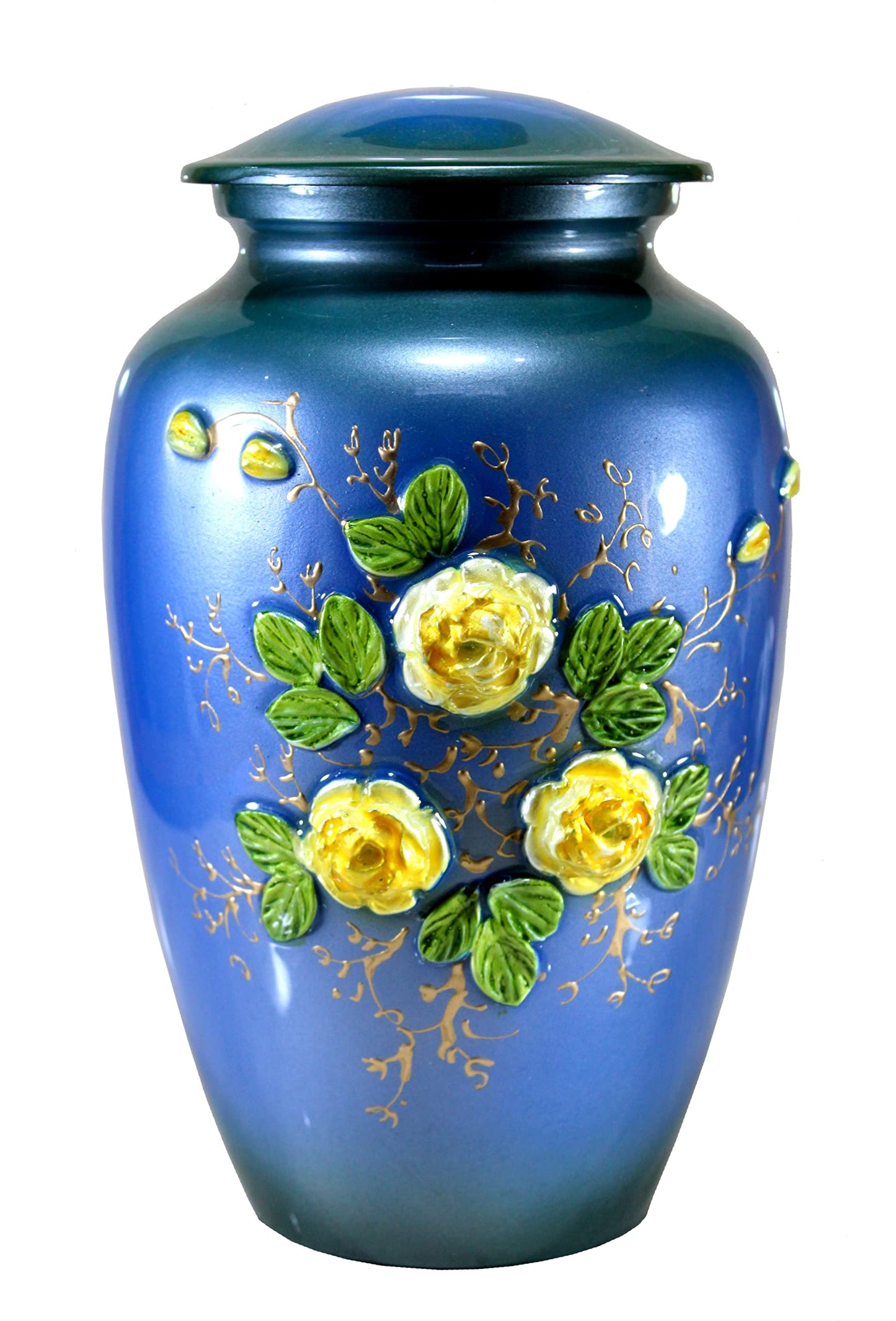 eSplanade Metal Cremation Urn Memorial Jar Pot Container | Full Size Urn for Funeral Ashes Burial | Elephant and Flowers Printed Metal Urn | Blue-Multi - 10" Inches