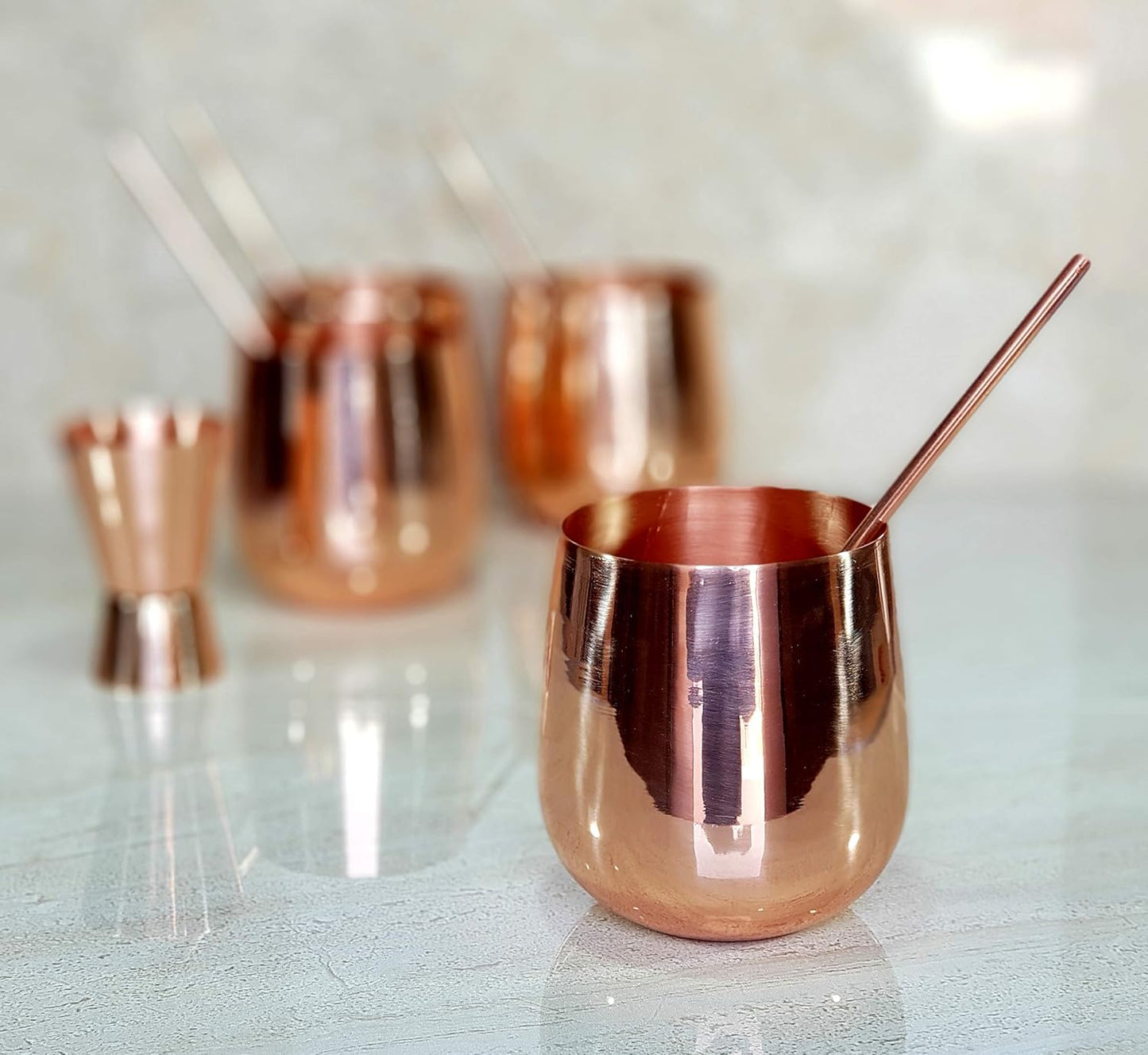 ESPLANADE Moscow Mule Cocktail Copper Mugs - Set of 4 Mugs, 4 Copper Straws, and a Peg Measurer