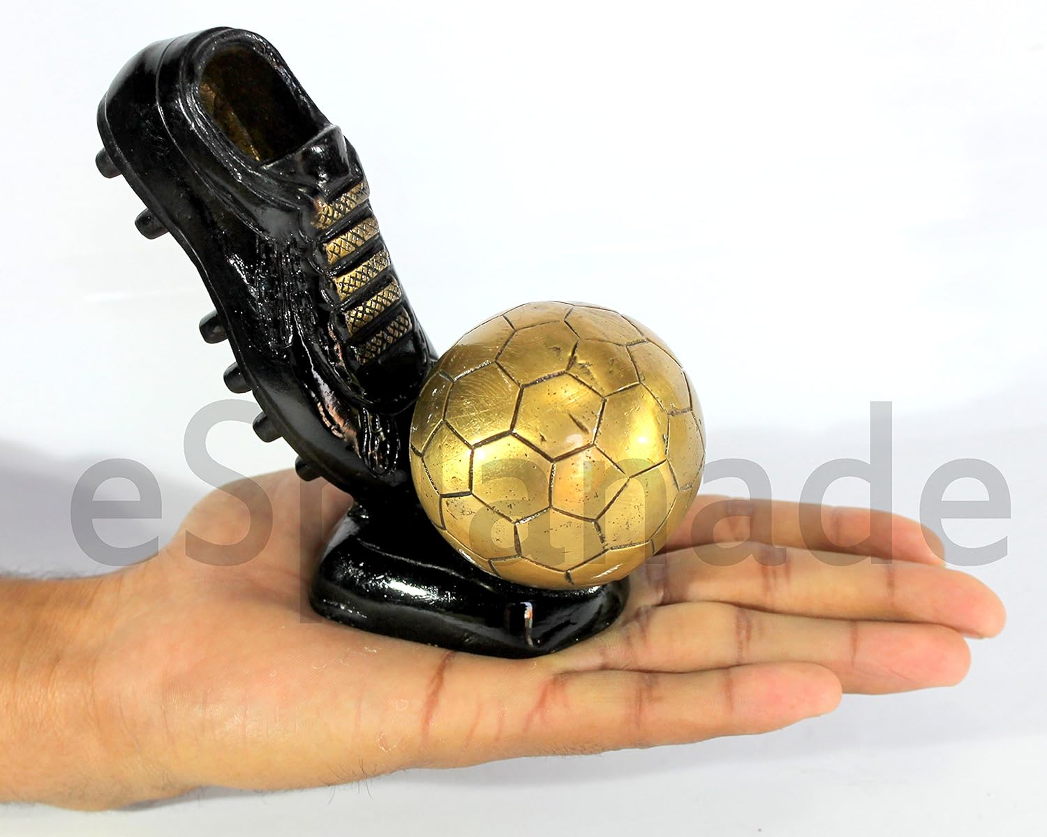 Brass Decorative Soccer Ball and Shoe Showpiece | Home Decor | Brass Sculpture | World Cup Golden Boot Trophy Look-alike | European Golden Shoe Look-alike