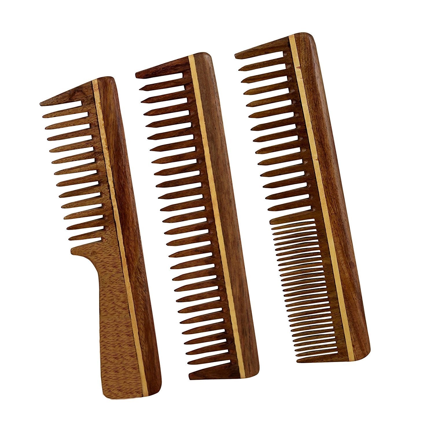 Esplanade Handmade Hair Care Wooden Tooth Anti Static Comb, Set of 3, Made of Sheesham (Rosewood)