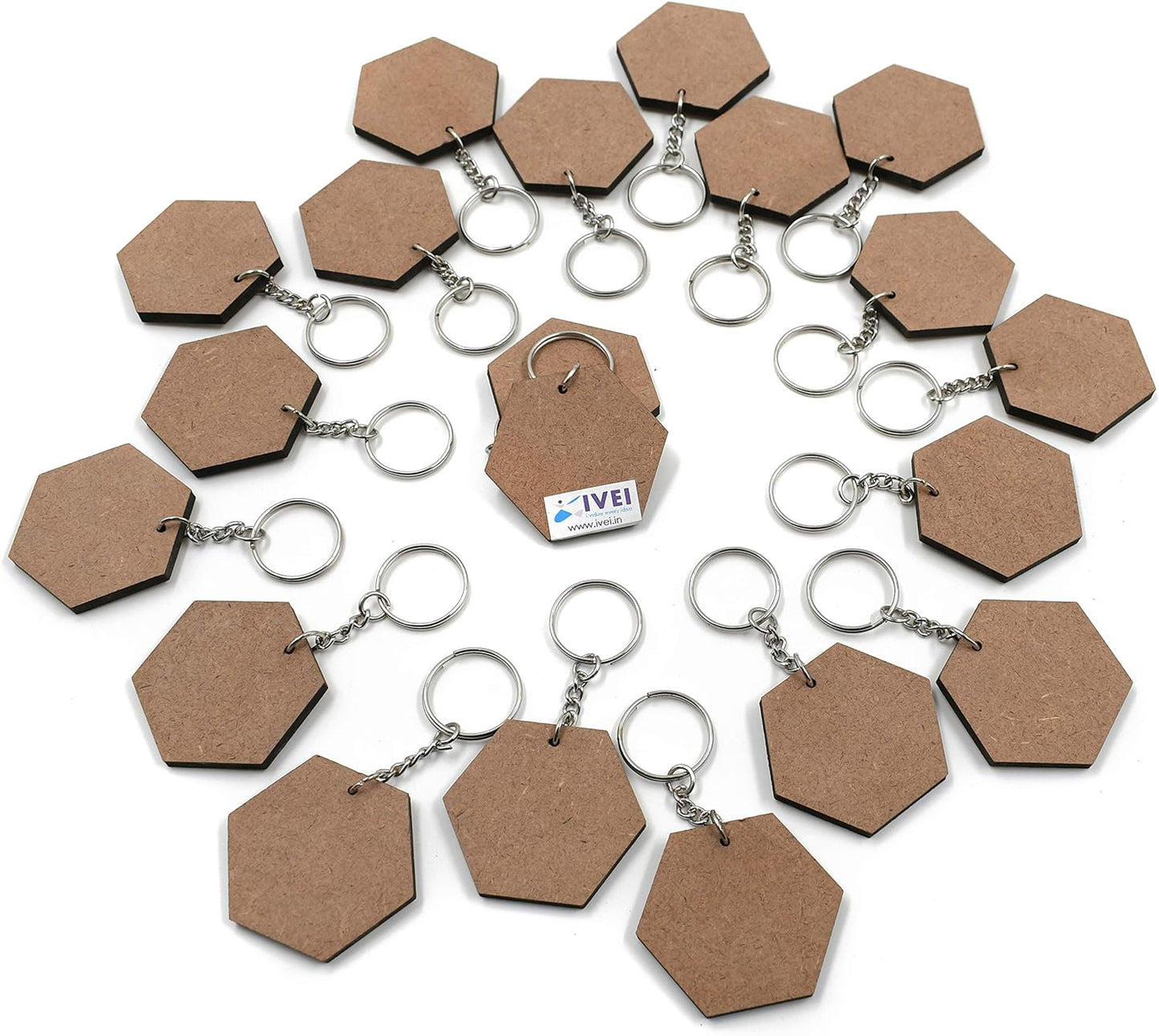 IVEI DIY MDF Key Chains Wood Sheet Craft - MDF Plain Hexagon Shaped Key Chains for Painting Wooden Sheet Craft - Set of 20-2 in X 2 in for Decoupage MDF Plains, Resin Artwork & Decoration (Hexagon)