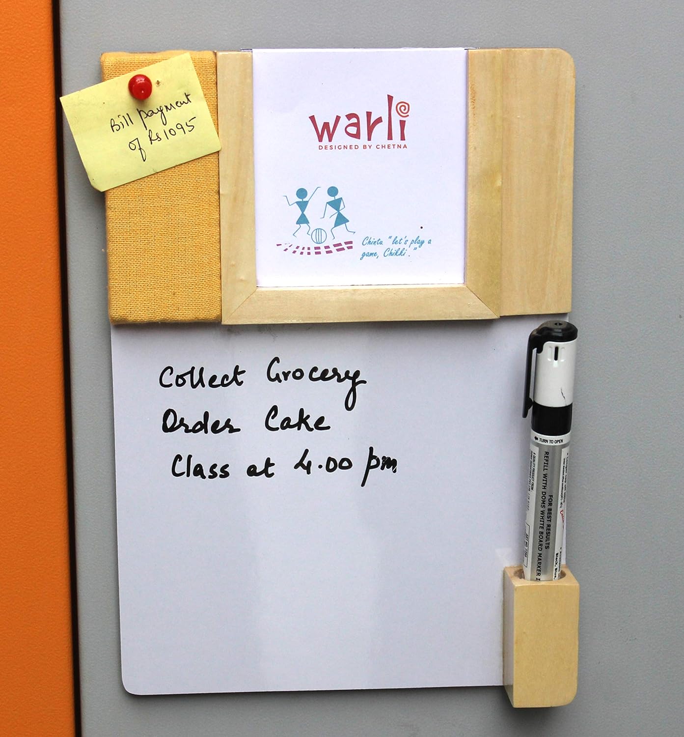 IVEI Warli Calendar with Pin Board & White Board - Magnet Board Calendar for Fridge - Utility Desk Calendar Dry Erase Board - Mini Calendar Fridge Magnet with Whiteboard & Pinboard - Brown, Green, Wine, Yellow, Blue