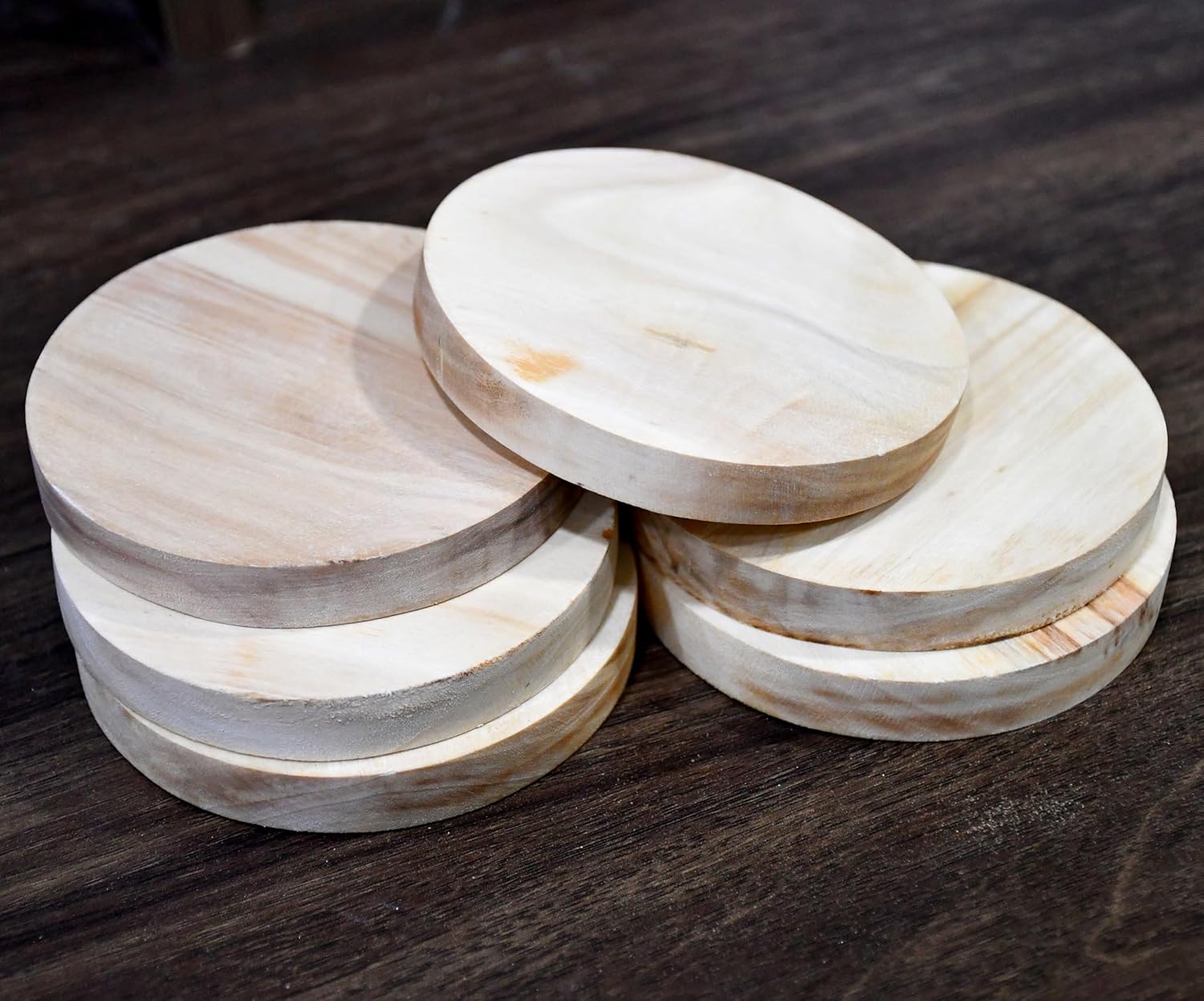 IVEI DIY Thick Wooden Coasters Wood Canvas - Plain Wooden Coasters Shaped Blank Cutouts for Painting, Wooden Sheet Craft, Decoupage, Resin Art Work & Decoration - Set of 6