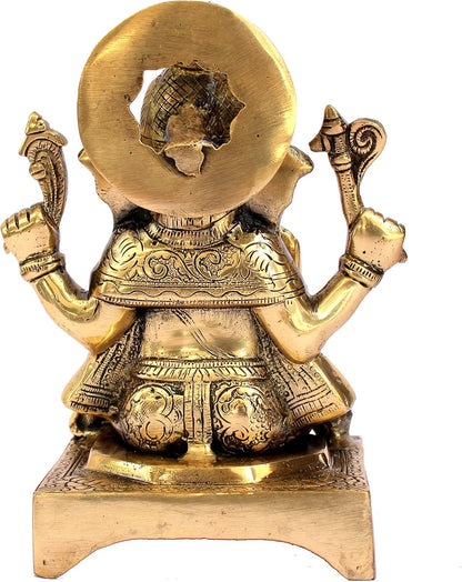 ESPLANADE Brass Chowki Ganesh Ganesha Ganpati Vinayak Showpiece Murti Idol Statue Sculpture - Golden -7.75" Inches