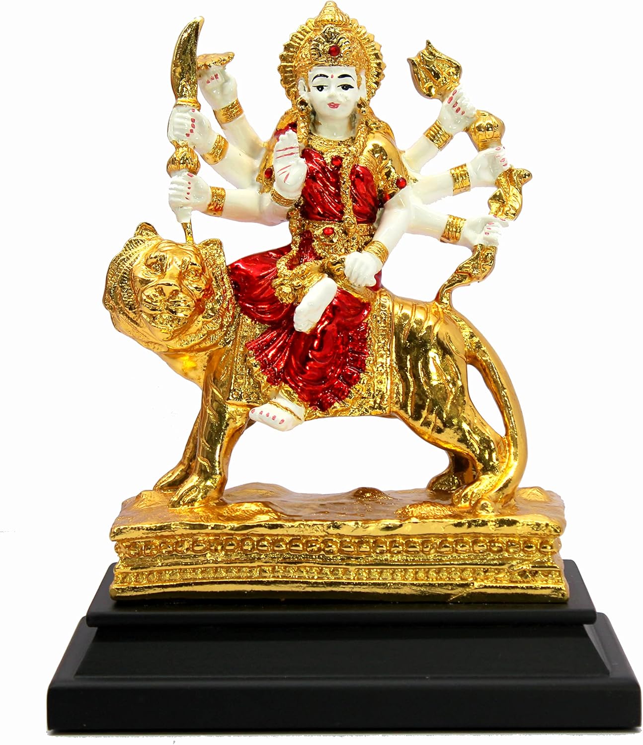 eSplanade Maa Durga Mata Rani Shera Wali Murti Idol Statue | Gold Foil Work on Sculpture | Pooja Idols - Home Decor | Decorative Accessories | Ceramic/Porcelain - 9" Inches - Multicolor