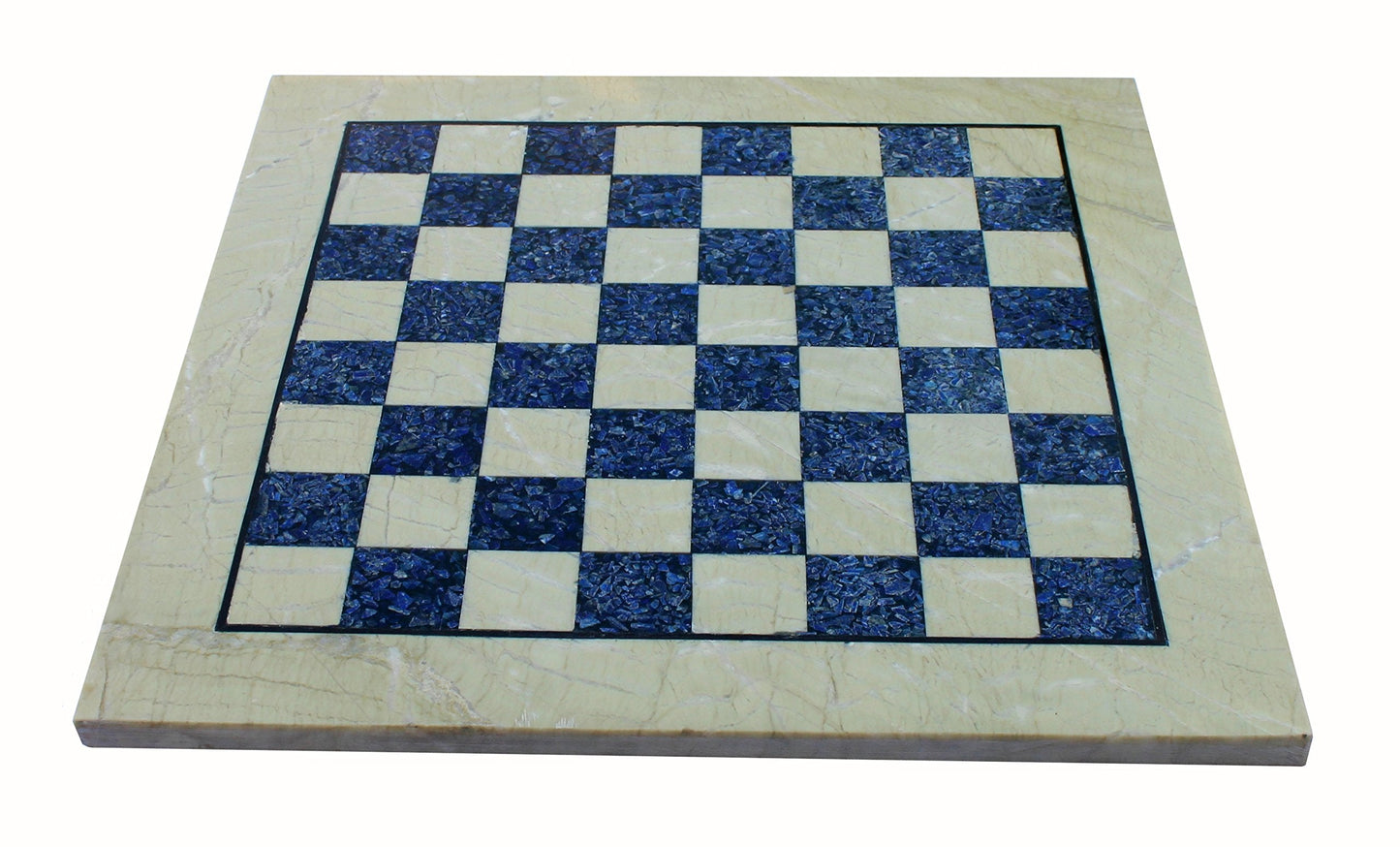 StonKraft Collectible Australian Marble and Lapis Lazuli Chess Board Set + Brass Staunton Chess Pieces Pawns - Decorative Stone Chess - 15" Inches