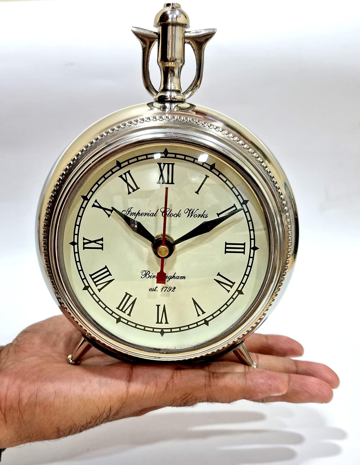 eSplanade European Style Vintage Clock Table Desk Shelf Clock - Metal - Chrome Finish - 7" Inches