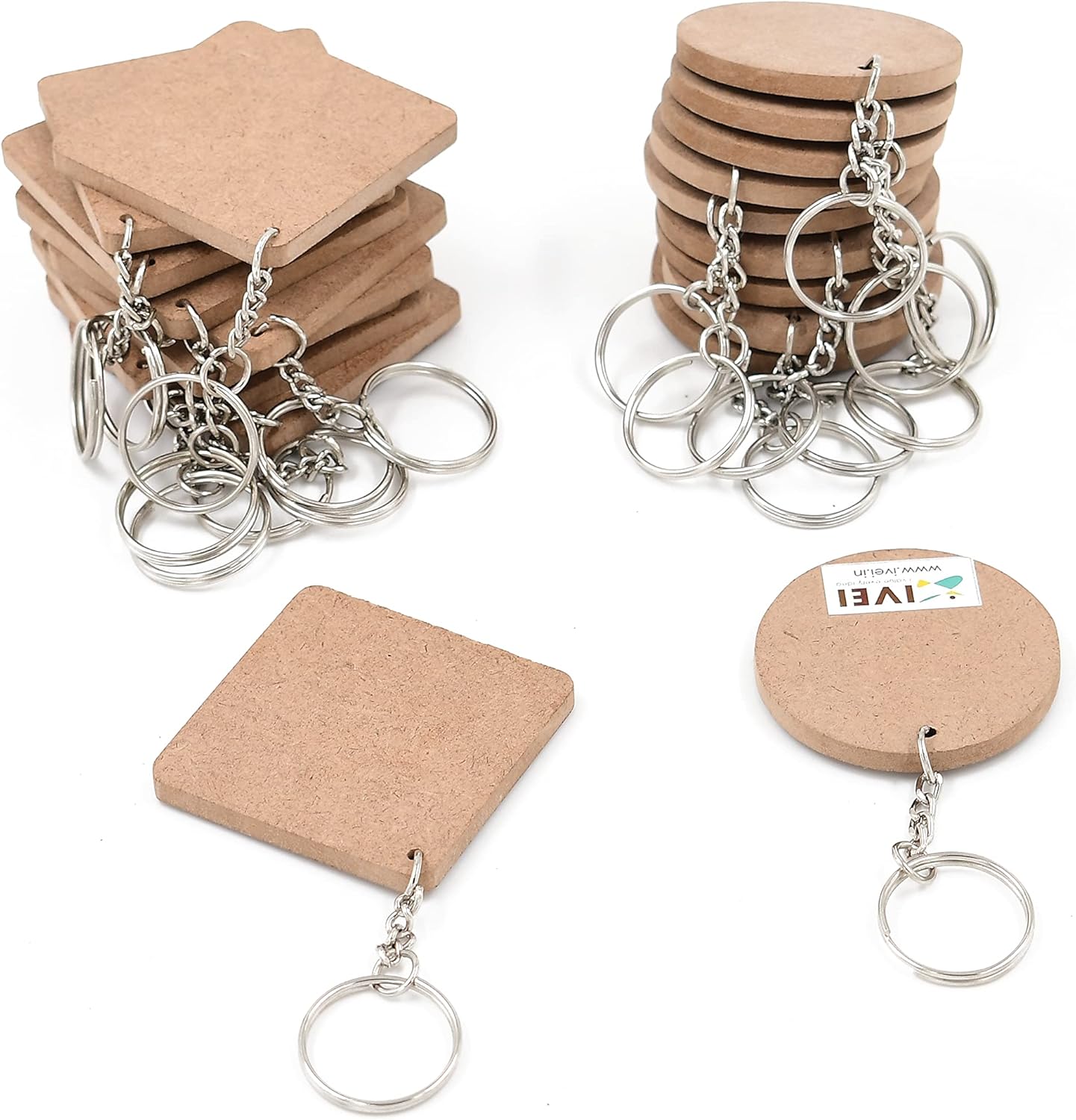 IVEI Diy Mdf Key Chains - Mdf Plain Square Key Chains - Set Of 20-2 In X 2 In (Non - Primer, Mixed), Beige