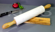 KLEO Natural White Marble 18 inches Rolling Pin with Wooden Handles and Cradle