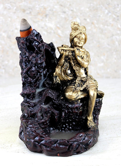 eSplanade Krishna Back-Flow Smoke Fountain - 5.5" Inches - with 5 Scented Incense Cones - Resin Golden