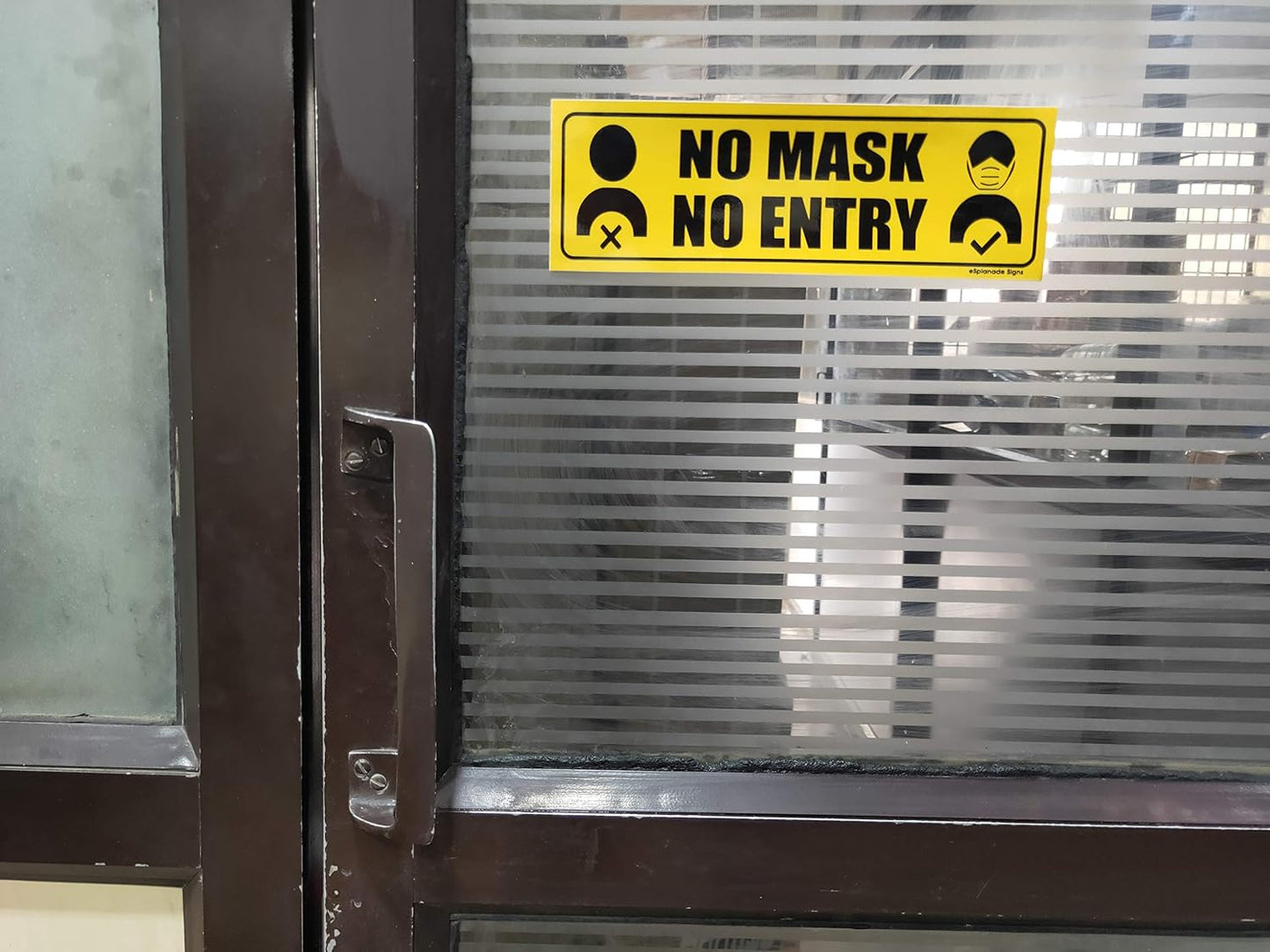 eSplanade1pc No Mask No Entry and 1pc Sanitize Sign Sticker Decal - Easy to Mount Weather Resistant Long Lasting Ink Size (9" x 3")