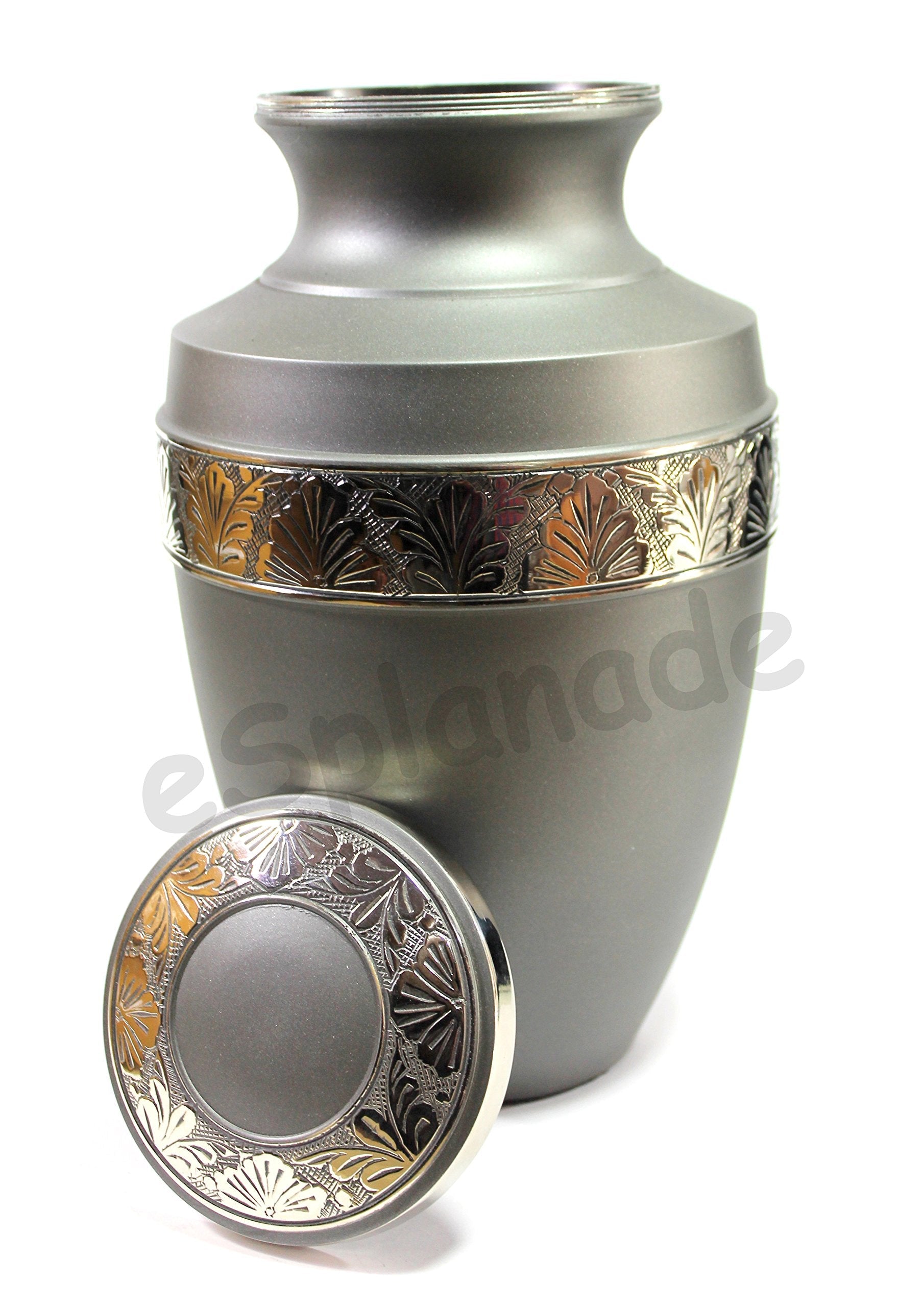 eSplanade Brass Cremation Urn Memorial Jar Pot Container | Full Size Urn for Funeral Ashes Burial | Engraved Metal Urn |