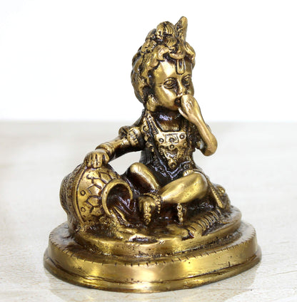 StonKraft - Lord Krishna Laddu Gopal Kanha Makhan Chor Murti Idol Statue Sculpture - Brass