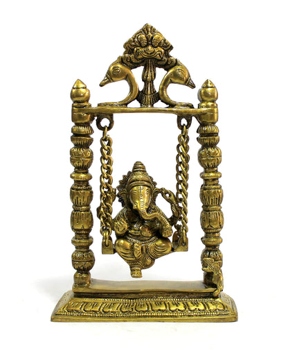 eSplanade - 9" Premium Ganesha Idol on Brass Swing | Brass Ganesha | Brass Showpiece Collectible Handicraft | Pooja Items for Home | Home Decor | Brass Decor