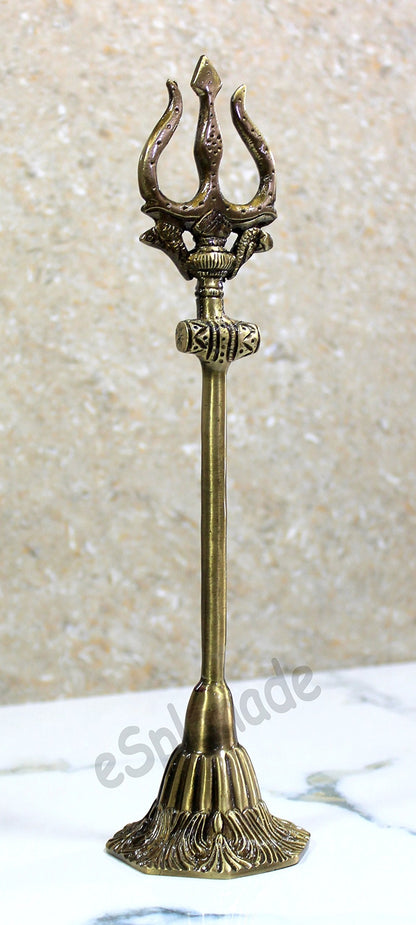 eSplanade Brass Shiva Shiv Bholenath Trishul Trident with Damru - 11" Inches