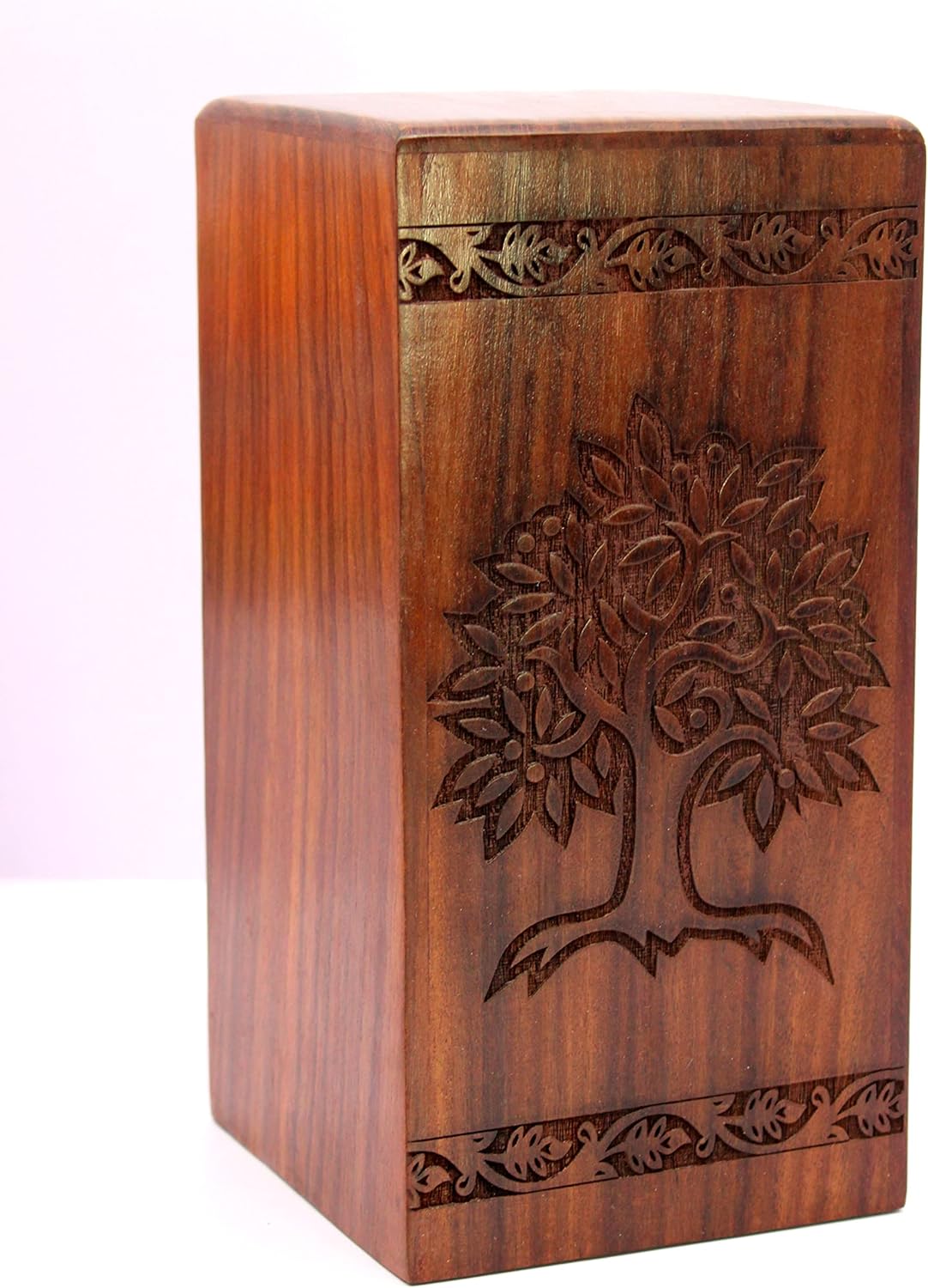 eSplanade Wooden Cremation Urn Memorial Jar Pot Container | Full Size Urn for Funeral Ashes Burial | Tree of Life Engraved Wooden Urn | Beige & Brown- 10" Inches