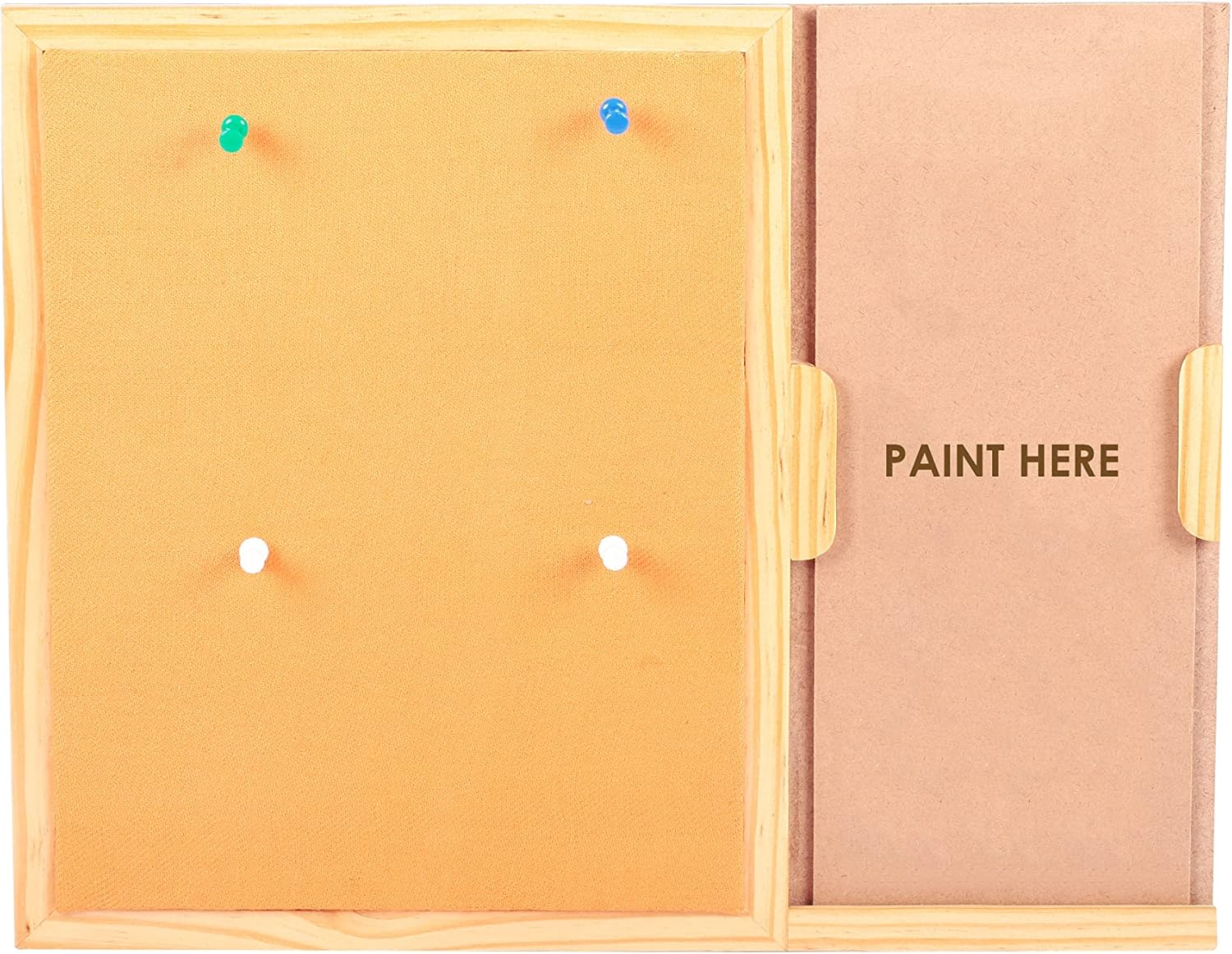 IVEI MDF Wood Square Pin Board/Bulletin Board & Push Pins for Fun Learning Kids Activity, with DIY Panel, Room Décor Notice Display Board, Orange & Black (14x11x1 in)