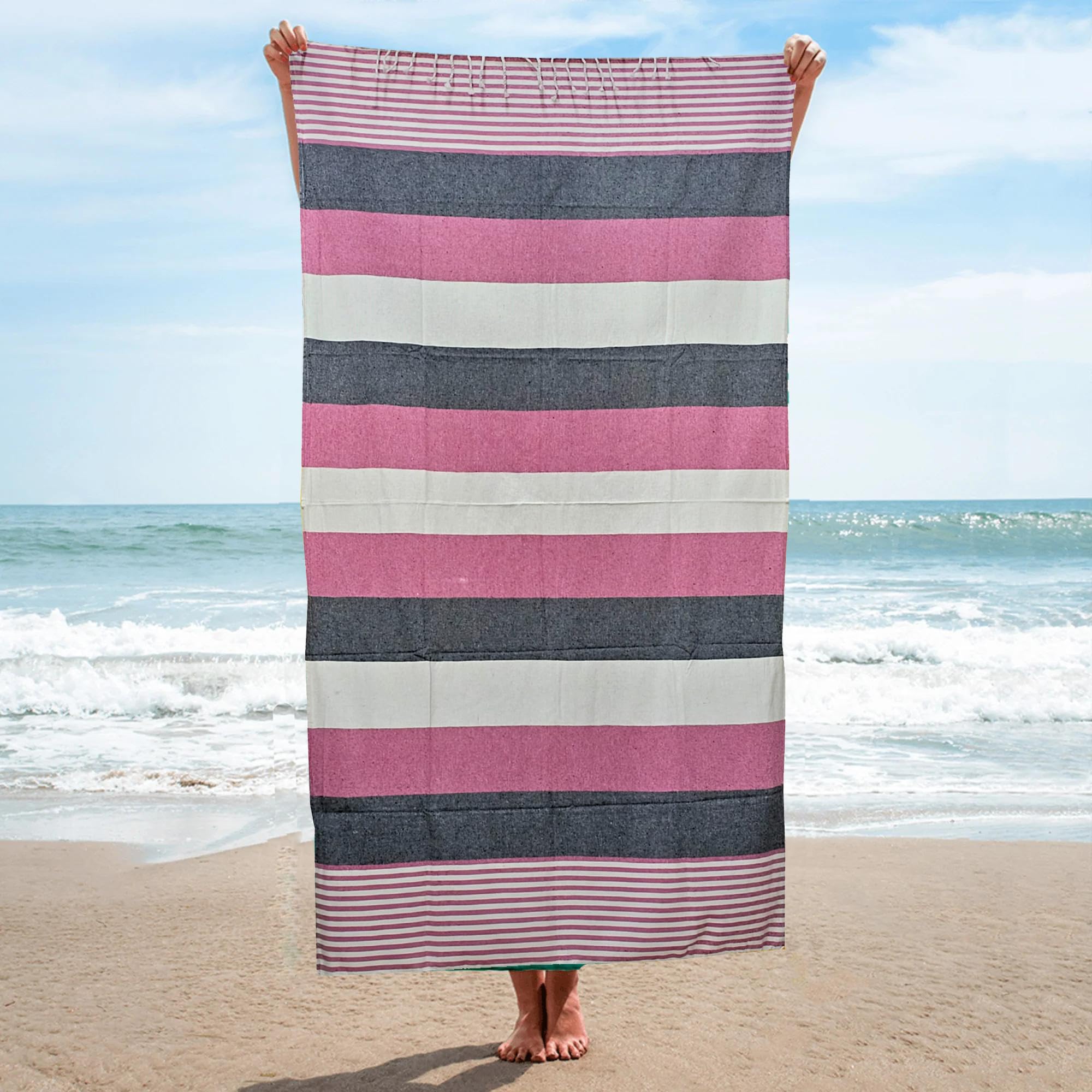 Turkish Beach Towel |100% Cotton Bath Towel | Ultra-Absorbent, Pool, Travel, Quick-Dry, Lightweight, Oversized, Sandproof| Fast Drying | Multi-Purpose Towels | Striped
