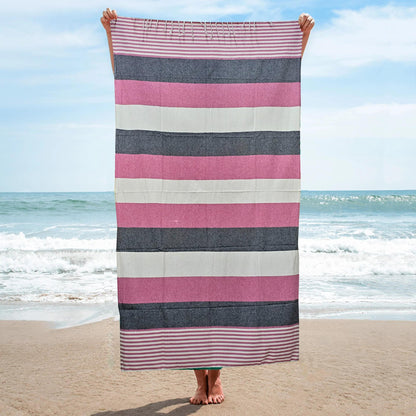 Turkish Beach Towel |100% Cotton Bath Towel | Ultra-Absorbent, Pool, Travel, Quick-Dry, Lightweight, Oversized, Sandproof| Fast Drying | Multi-Purpose Towels | Striped (Blue)