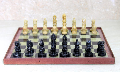 StonKraft Stone Chess Board with Wooden Base - Chess Game Board Set with Handcrafted Natural Stone Chess Pieces (12" x 12")