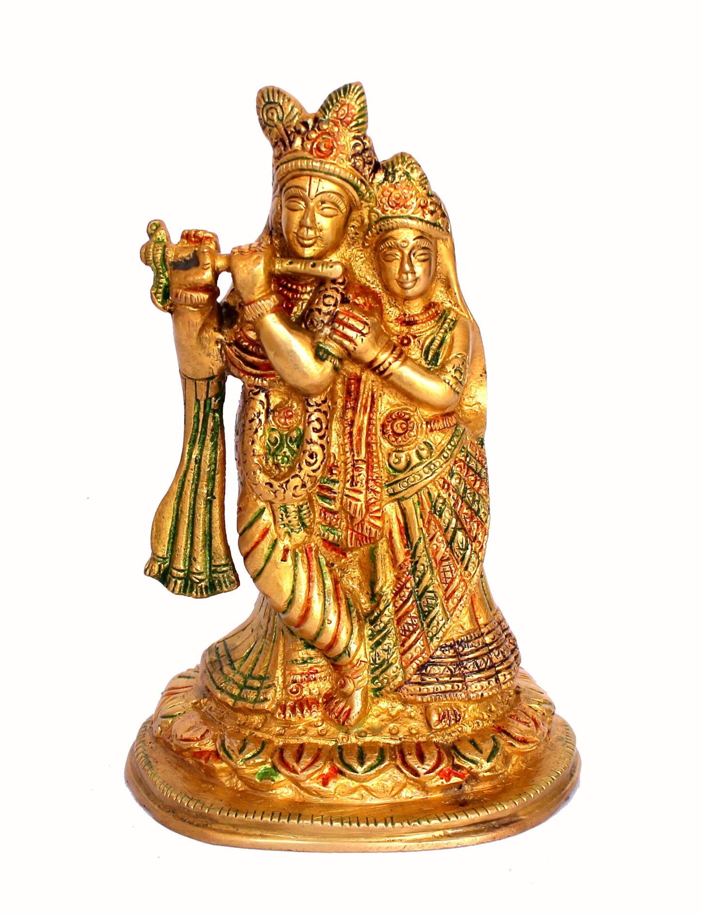 StonKraft - Radha Krishna Pair Murti Idol Statue Sculpture - Brass - 6" Inches - Antique