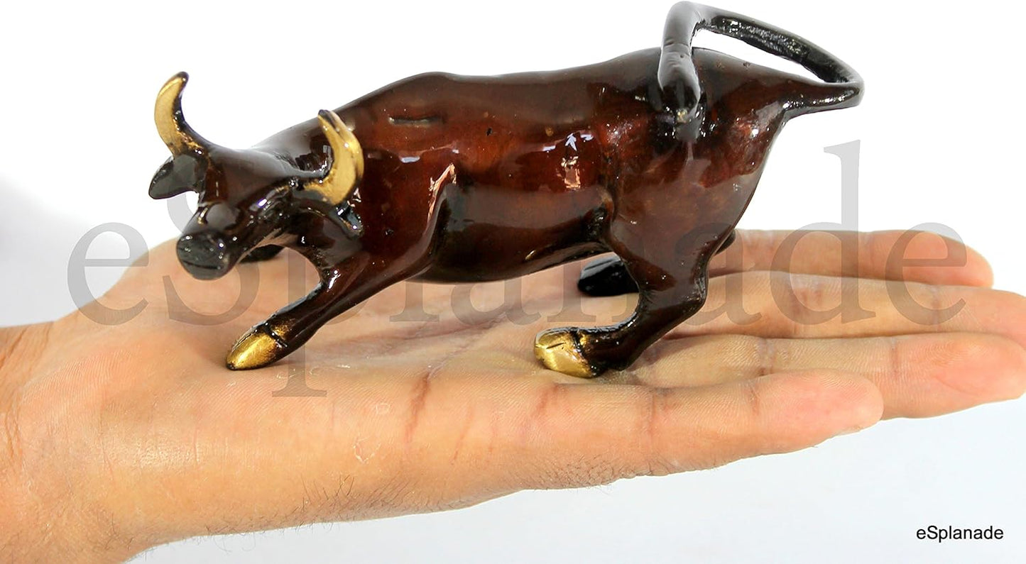 eSplanade Brass Charging Bull - Wall Street Charging Bull - Bowling Green Bull - 5" Inches Showpiece | Home Decor