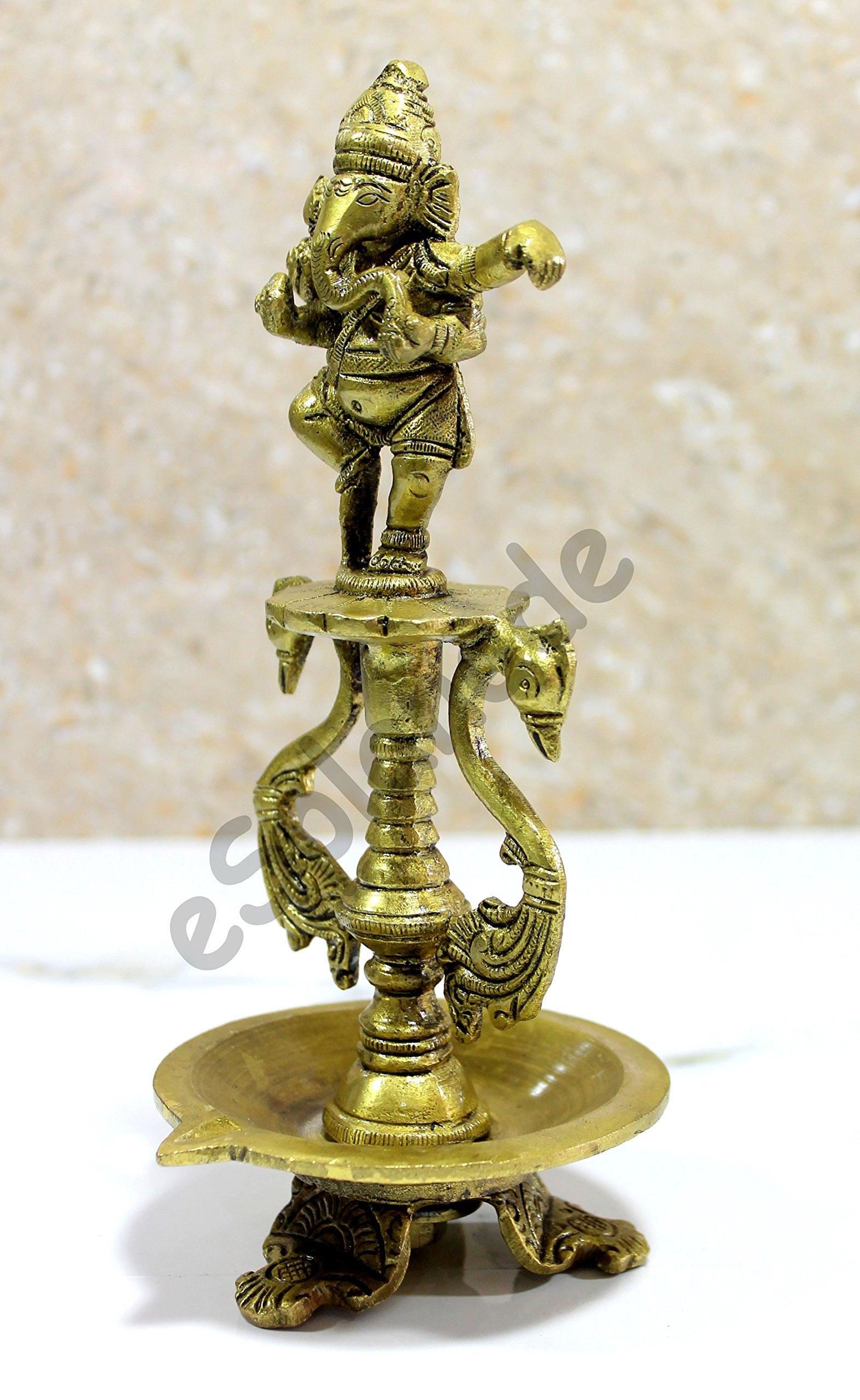 eSplanade - Brass Lotus Shaped Round Dancing Ganesh Diya | Oil Lamp | Home Decor | Brass Diya | Brass Deepam | Brass Lamps | Kuthu Vilakku | Oil Lamp, Lamps for Home and Office