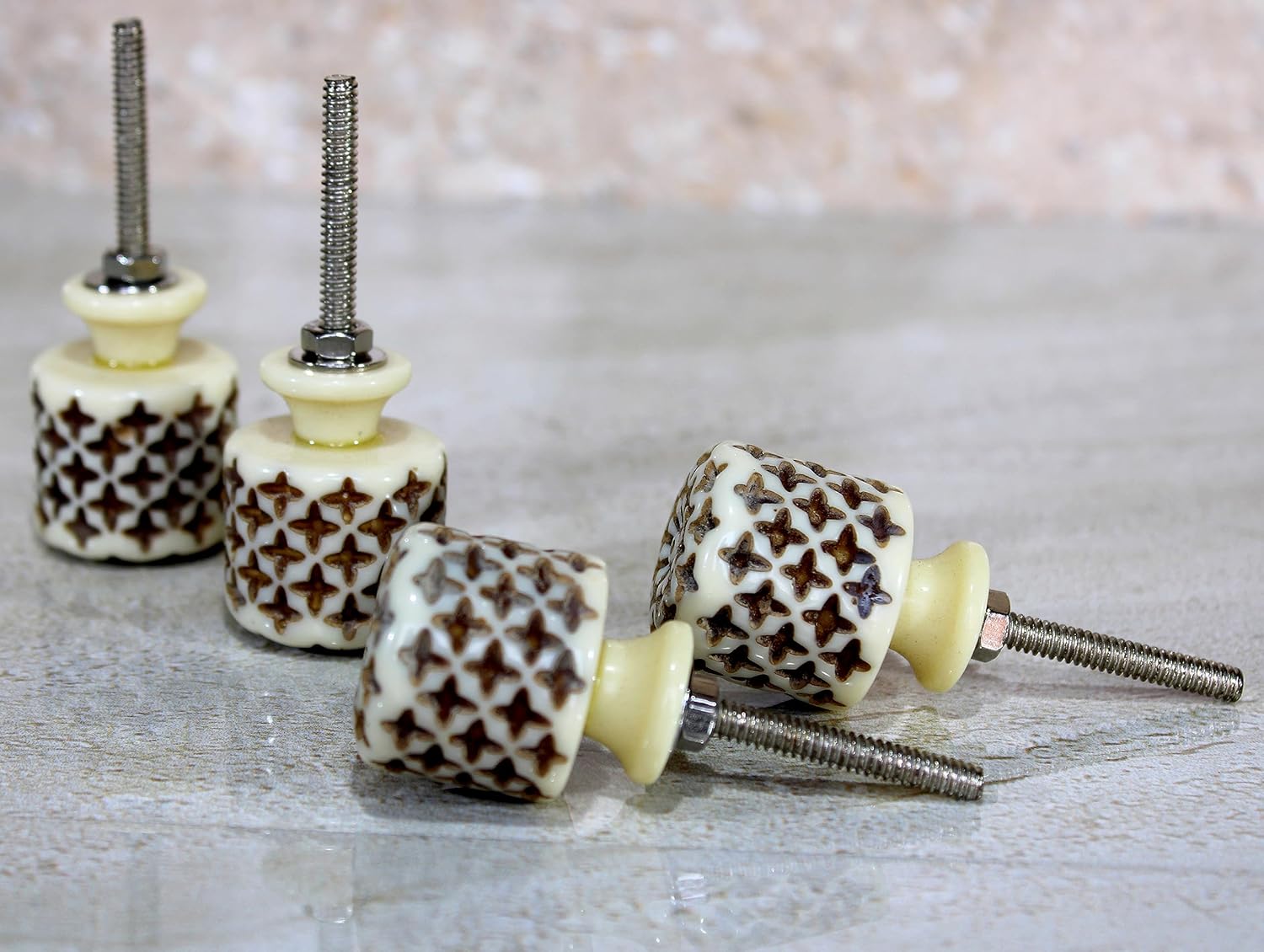 eSplanade Cupboard Cabinet Door Decorative Knobs - Set of 4 | Drawer Handles Cupboard Pulls Almirah Hooks | Round-Floral - Acrylic Plastic - Diameter 4 cms - White-Black (Floral Knob 1-12)