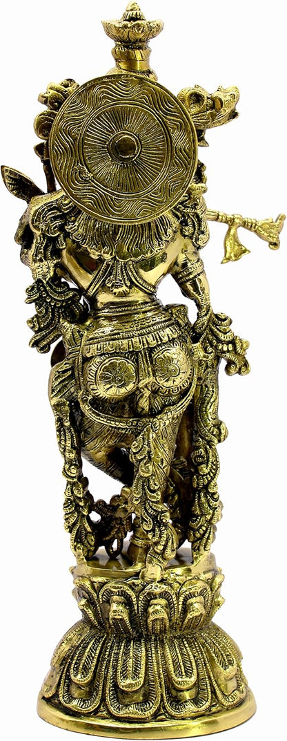 eSplanade Brass Radha Krishna Radhe Krishan Murti Idol Statue Sculpture - Golden - 18" Inches