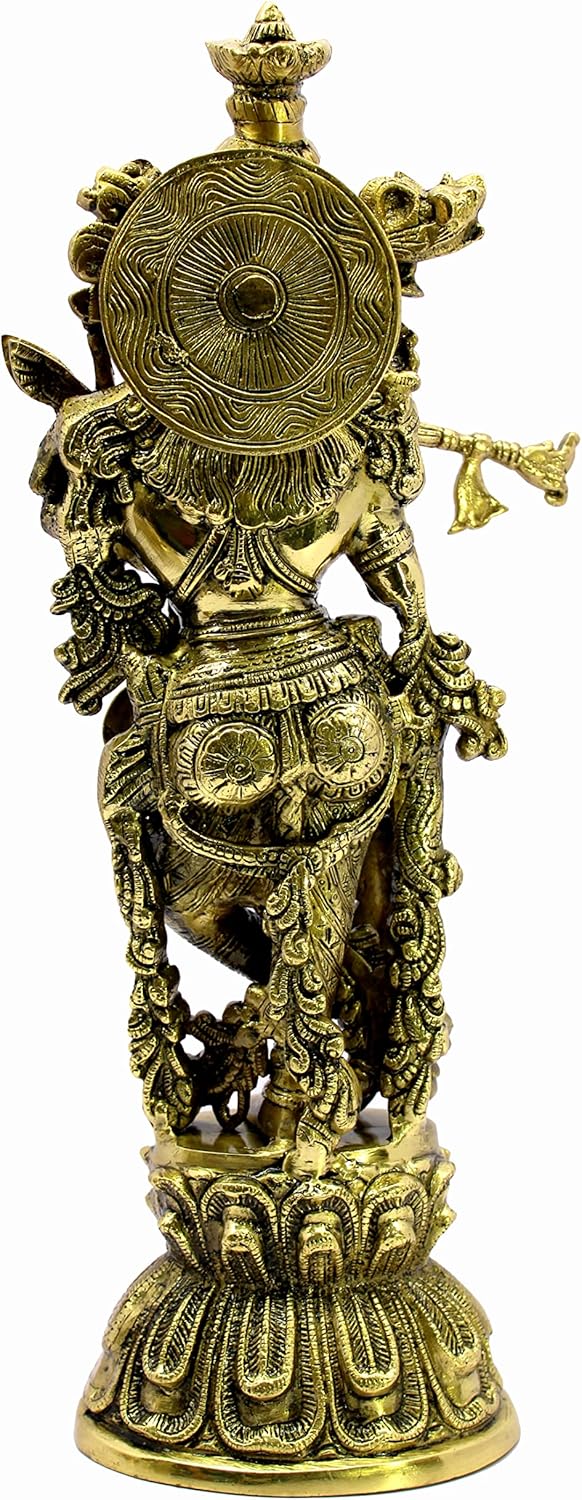 eSplanade Brass Radha Krishna Radhe Krishan Murti Idol Statue Sculpture - Golden - 18" Inches