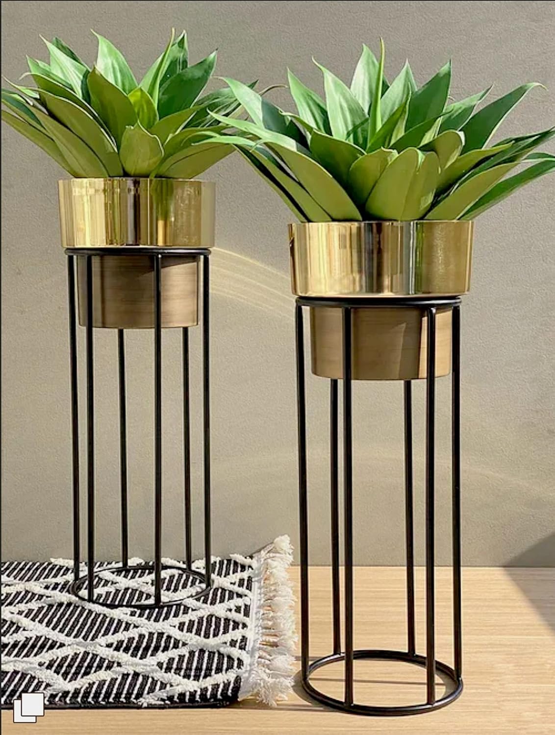 Metal Planters with Strong Metal Stand for Living Room Bedroom Garden Planter - Set of 2