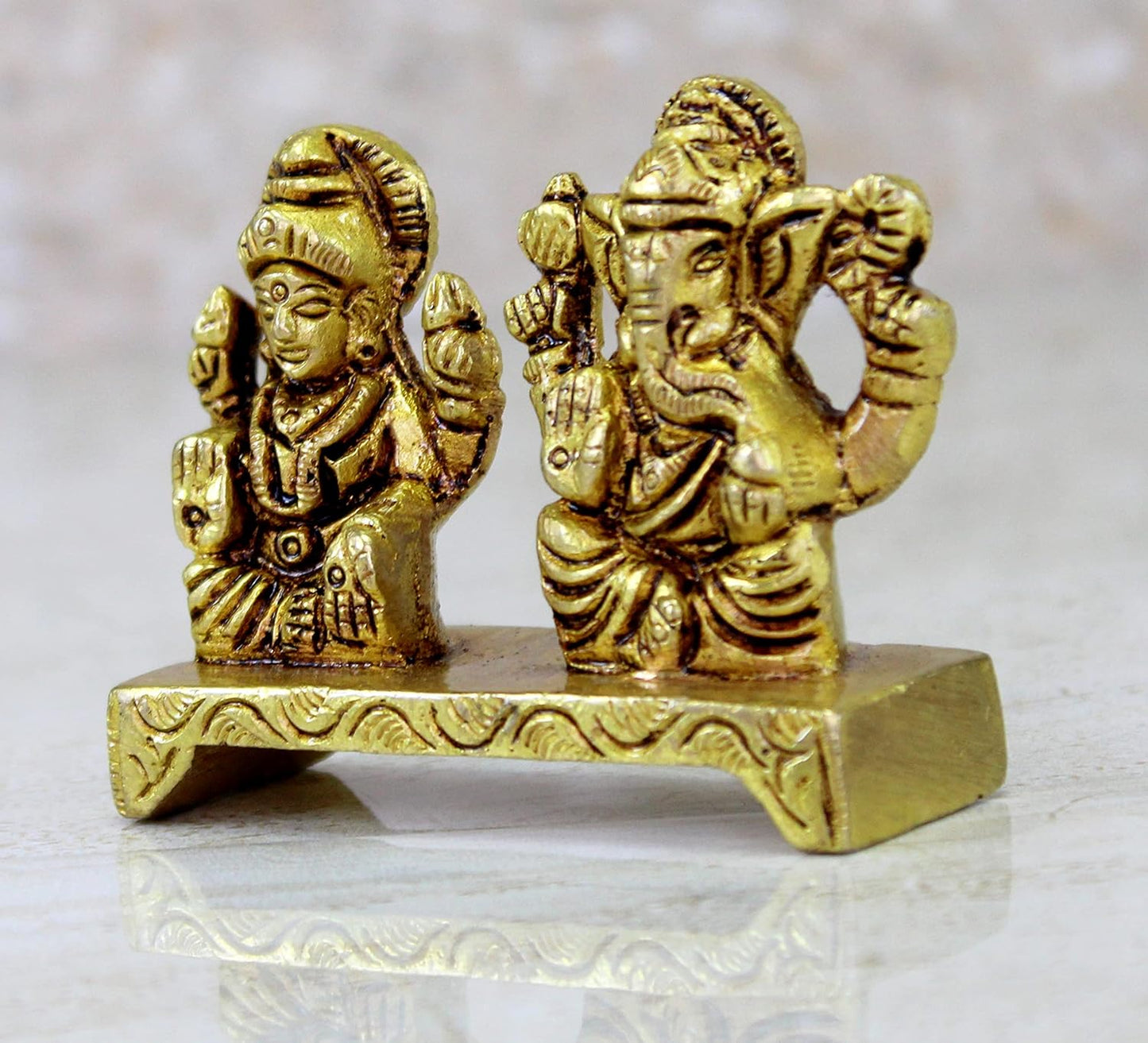 eSplanade Brass Laxmi Ganesh Idol | Ganesha Lakshmi Religious Figurine Hindu God Sculpture Murti Statue | Diwali/Workplace/Office - 2 Inches Height