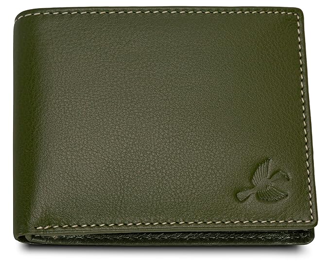 HORNBULL Maddison Mens Olive Green Leather Wallet for Men | Stylist Mens Wallet with RFID Blocking | Genuine Leather Wallets Gift for Mens