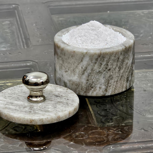 KLEO Marble Salt and Spice Holder with Lid | Small Container | Stone Salt Box/Canister for Kitchen and Dining | Saunf Holder (Beige)