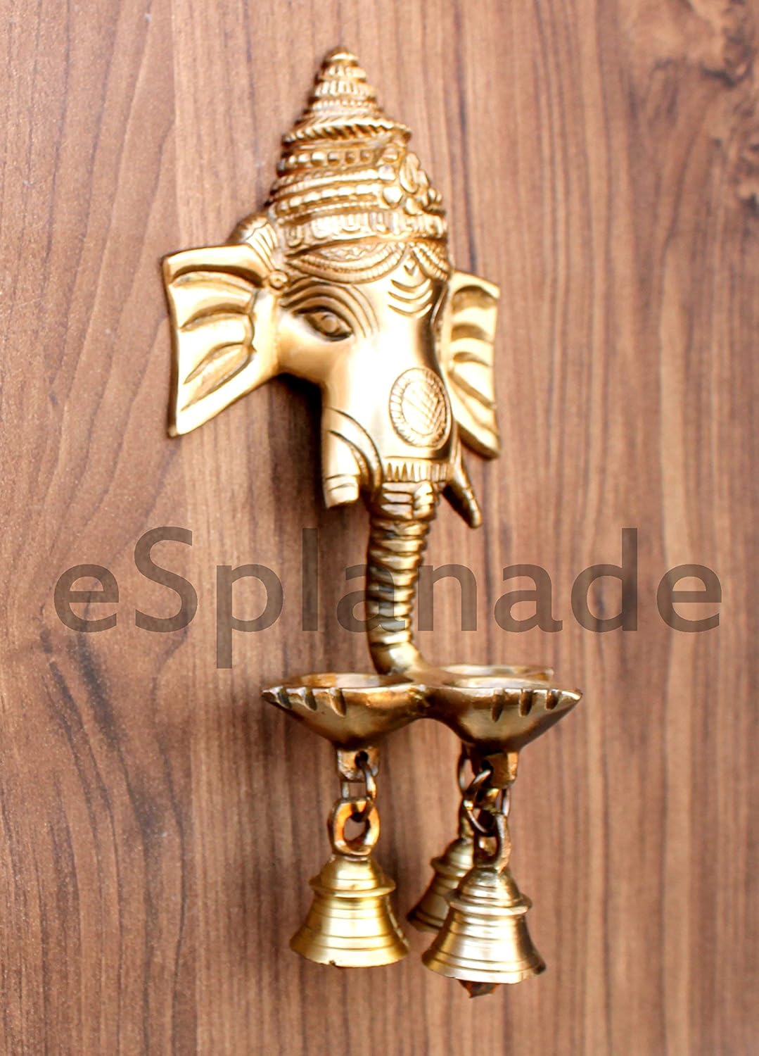 eSplanade - 9.5" Brass Ganesha Ganesh Ganpati Wall Hanging Deepak With Bells | Brass Diya |