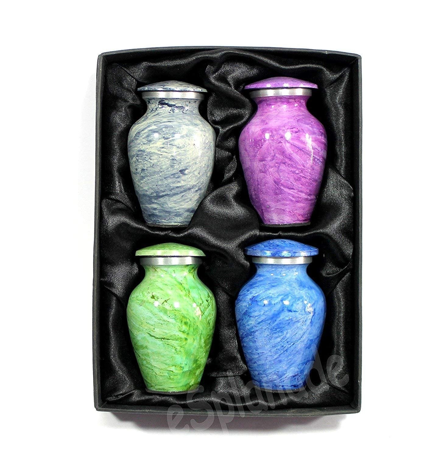 eSplanade Metal Mini Cremation Urn Keepsake Memorial Jar Pot Container - Set of 4 | Small Urns for Funeral Ashes Burial | Engraved and Textured Keepsakes | Red - 3" Inches