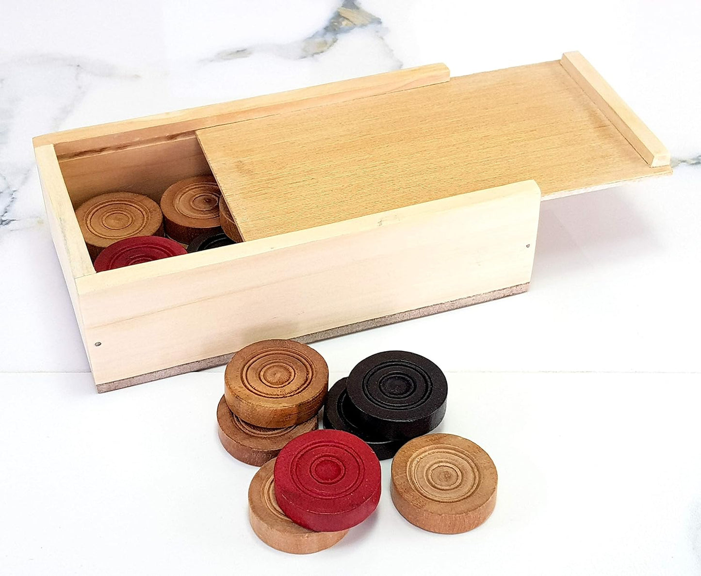 StonKraft Wooden Carrom Coins with Wooden Box