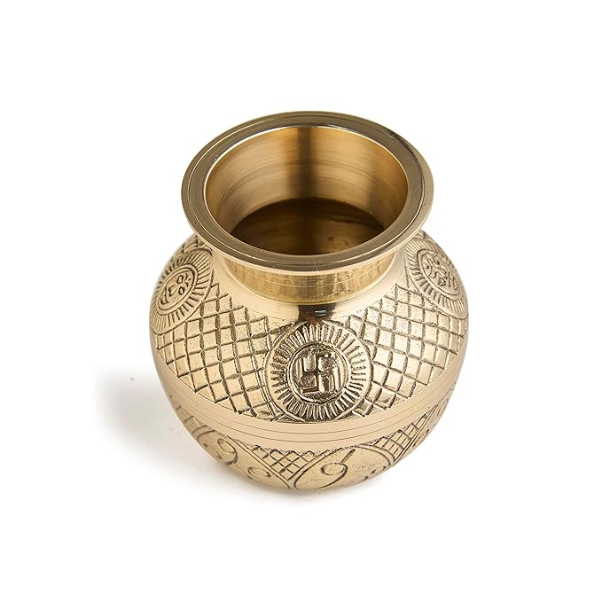 Esplanade Brass Lota Pot for Pooja – Puja Items for Home Temple Mandir, Kalash for Pooja, 100% Brass Utensils for Kitchen, Engraved Peetal Lota