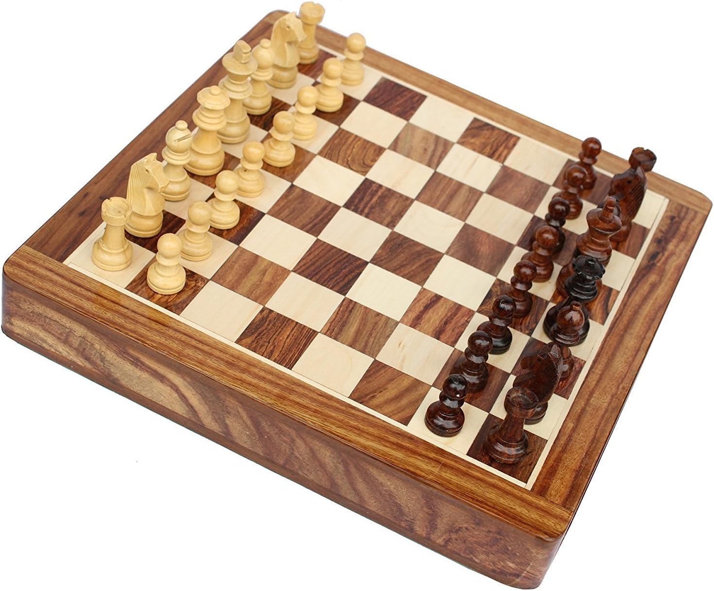 StonKraft Stone Chess Board with Wooden Base - 12" x 12" Inches