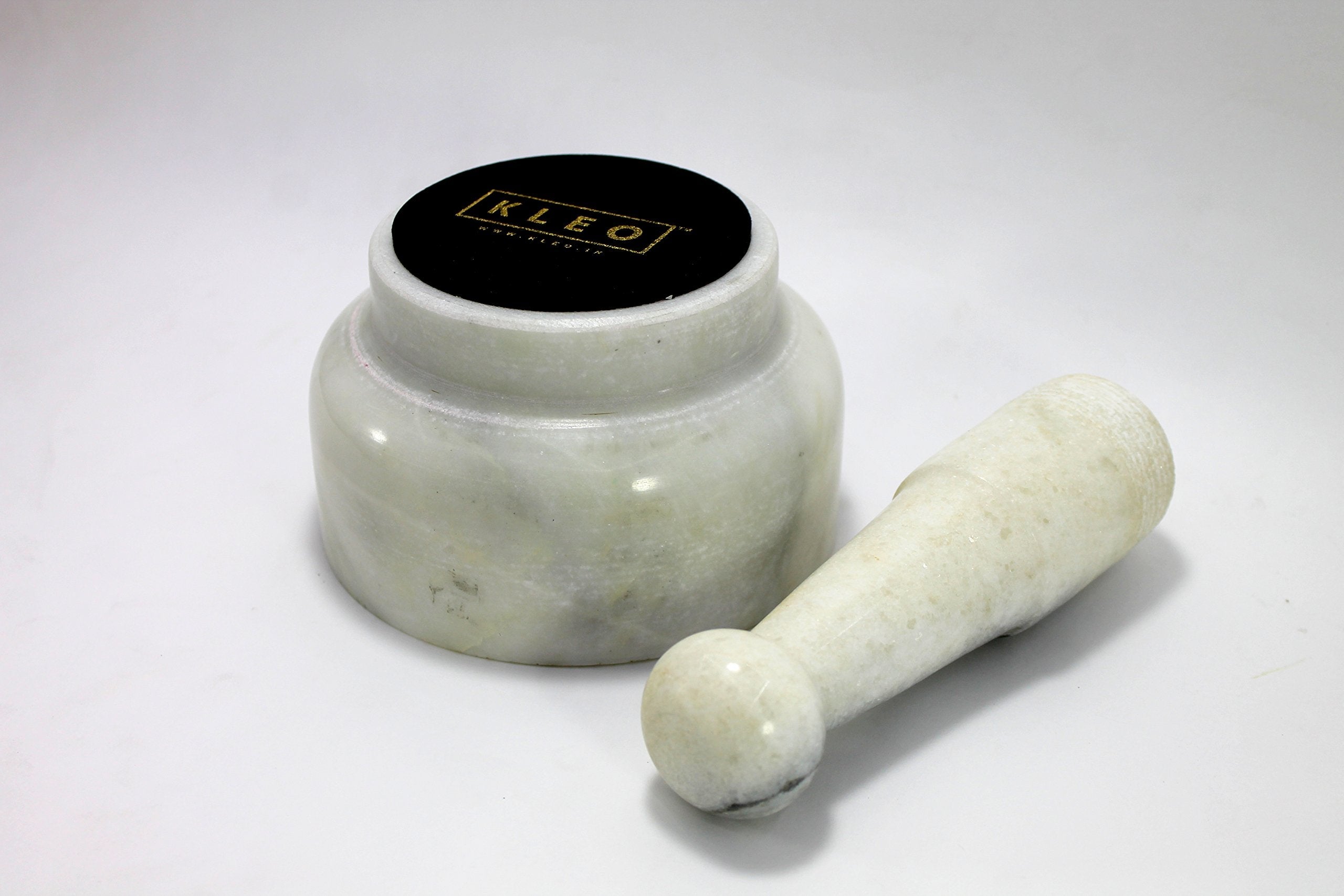 KLEO 5" Diameter Natural Stone Mortar and Pestle Set as Spice Grinder, Medicine Masher - Okhli & Musal (Black, White, Green)