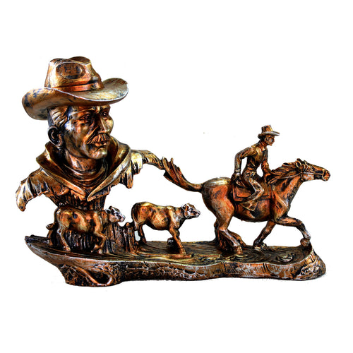 eSplanade Resin Cowboys with Horse, Cow Decorative Sculpture Showpiece Figurine - Home Decor - Grey Brown & Golden Brown- 9