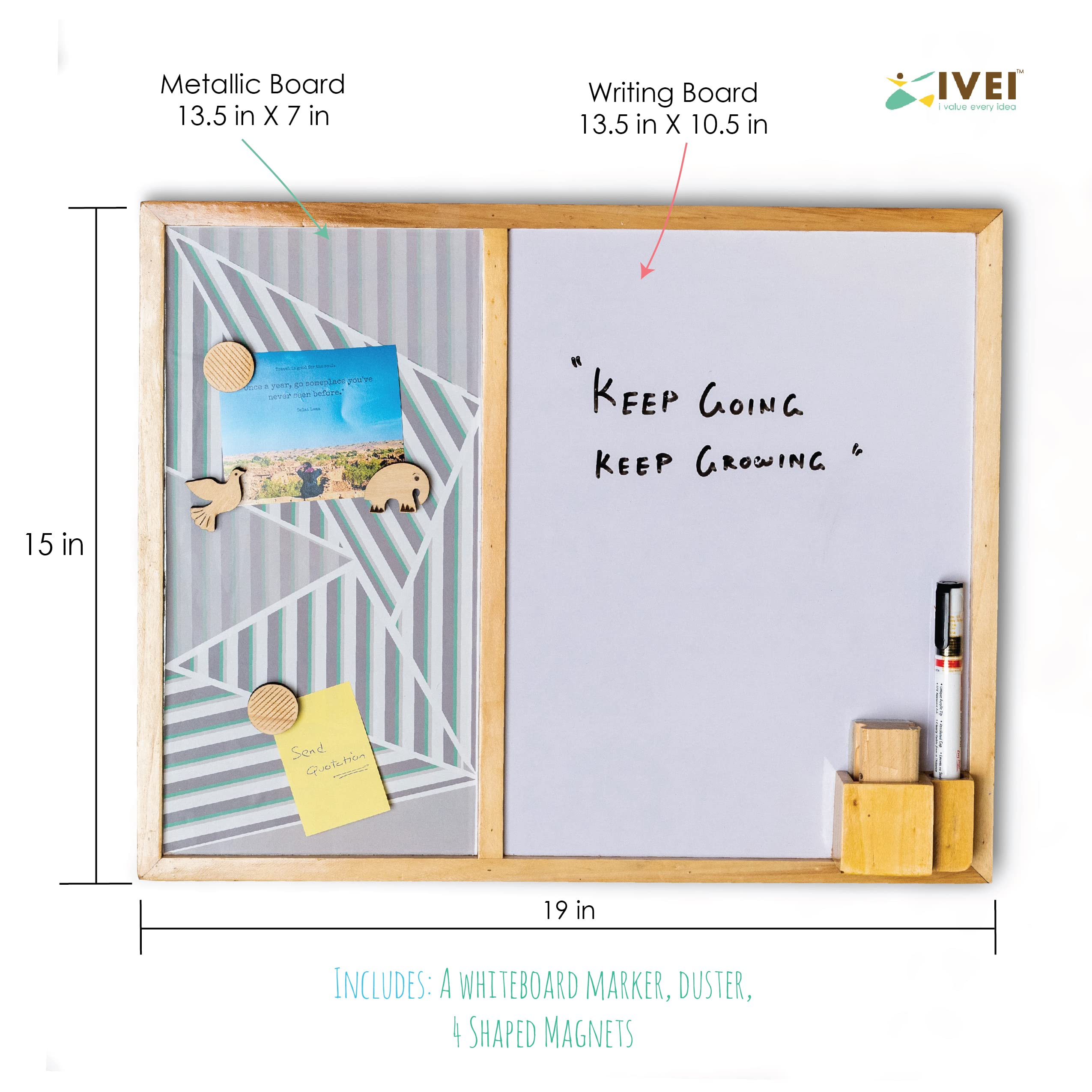 IVEI Combination Board with Magnet Board & Whiteboard -Innovative Organizer for Kids and Adults with Magnets- To Do Boards, Best Gift for Home, Office, School- Green, Yellow