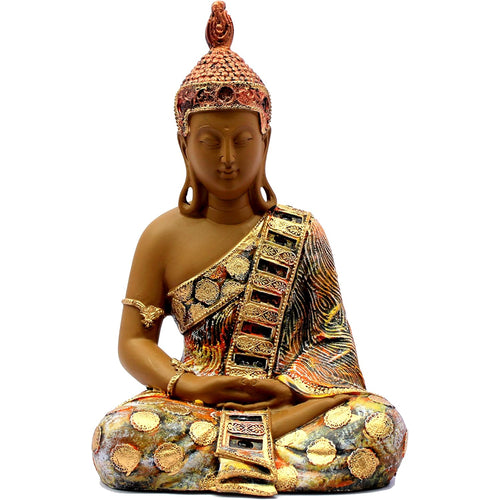 eSplanade Resin Meditating Buddha Showpiece Idol Statue Figurine Murti | Tibetan Buddhist Statue | Home Decor | Brown-Multi - 12