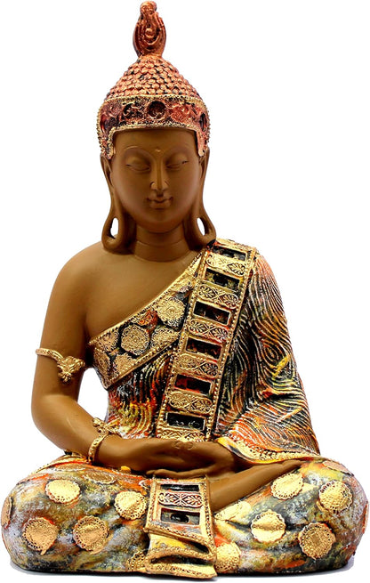 eSplanade Resin Meditating Buddha Showpiece Idol Statue Figurine Murti | Tibetan Buddhist Statue | Home Decor | Brown-Multi - 12" Inches