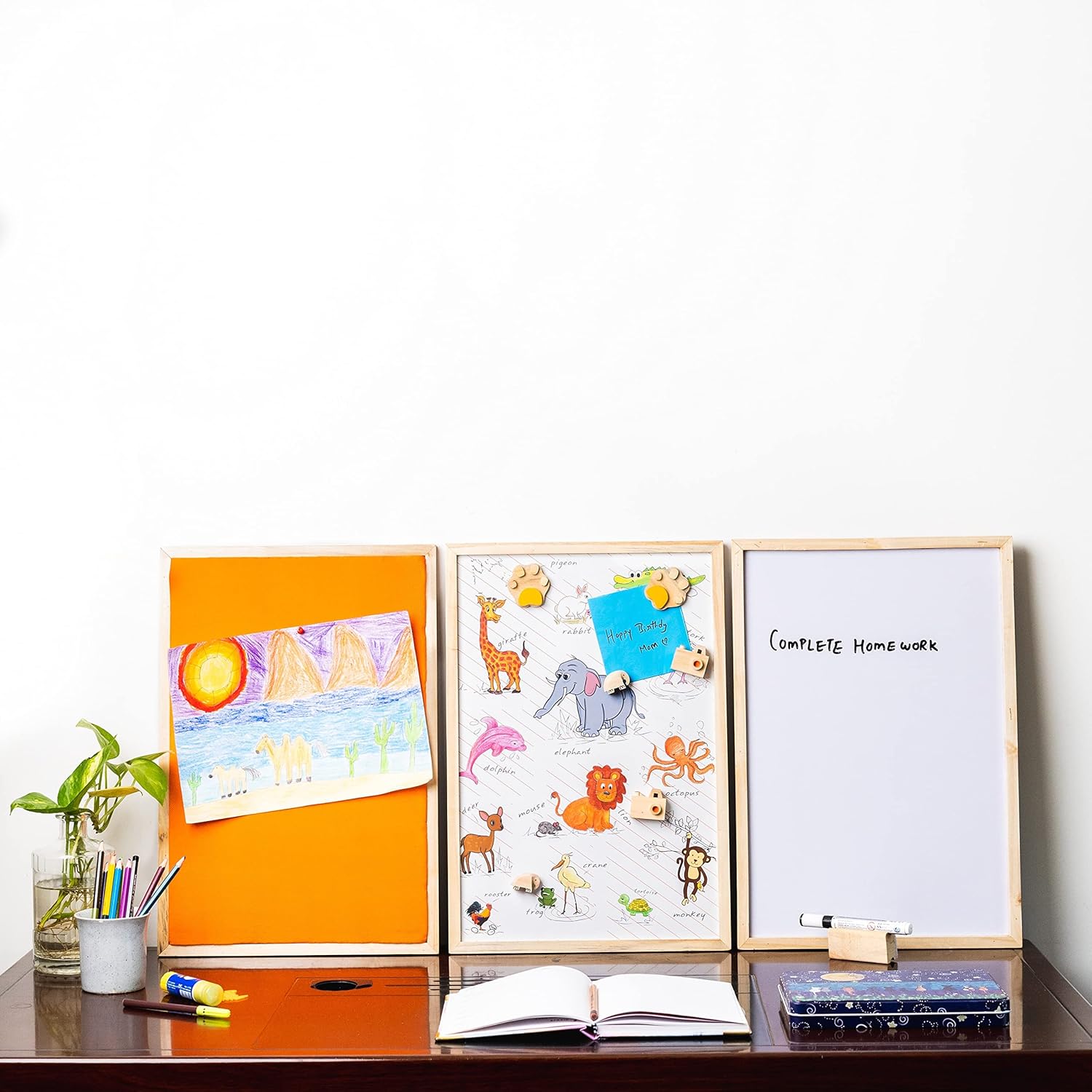 IVEI Combination Board with Magnet Board, Pin Board & Whiteboard- Set of 3- Dark Blue -Innovative Organizer for Kids and Adults with Magnets- To Do Boards - Best Gift for Home, Office, School- (Big) Blue, Pink,Orange